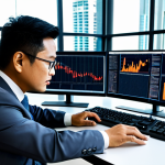 A professional male Malaysian property appraiser, in a modest business suit, seated at a sleek modern desk in a high-tech office. Multiple large computer screens display complex data visualizations, charts, and maps related to property trends in Kuala Lumpur and the Klang Valley, illustrating millions of data points. He is looking at a screen with a focused, analytical expression, his well-formed hands resting on the keyboard. The office is clean, well-lit, and contemporary, with subtle Malaysian architectural elements in the background. Natural lighting streams through large windows, showing a blurred cityscape. Perfect anatomy, correct proportions, natural pose, proper finger count, natural body proportions. Safe for work, appropriate content, fully clothed, professional dress, high-quality, ultra-detailed professional photography.