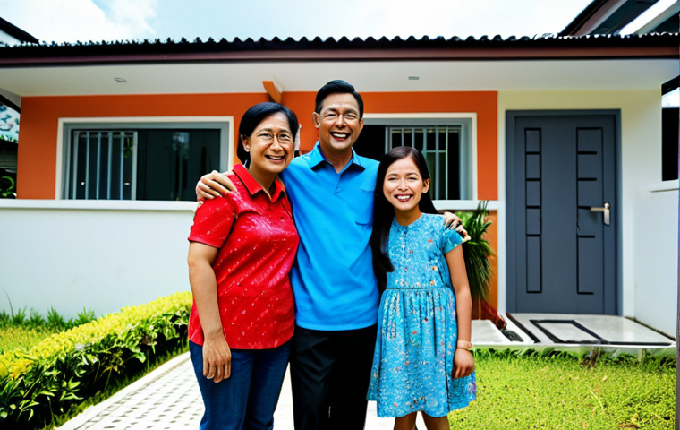 Affordable Housing Joy**

A fully clothed family smiling in front of their new, modest home in a suburban Kuala Lumpur neighborhood. The house is a simple, modern design, surrounded by a small garden. "Safe for work", "appropriate content", "family-friendly", perfect anatomy, natural proportions, professional photography, bright daylight, clear details.

**