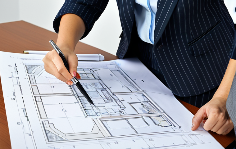 Analyzing Building Plans**

"A professional building surveyor, fully clothed in appropriate office attire, carefully examining architectural blueprints at a bright, modern office desk. She is using a magnifying glass to inspect details. Focus on the intricate lines and symbols of the plan. Safe for work, appropriate content, perfect anatomy, natural proportions, professional setting, well-formed hands, proper finger count, modest dress."

**