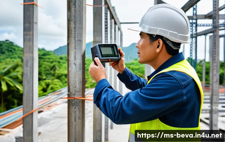 건축평가 전문가의 커리어 로드맵 - A professional building appraiser inspecting a modern Malaysian residential building structure, wear...
