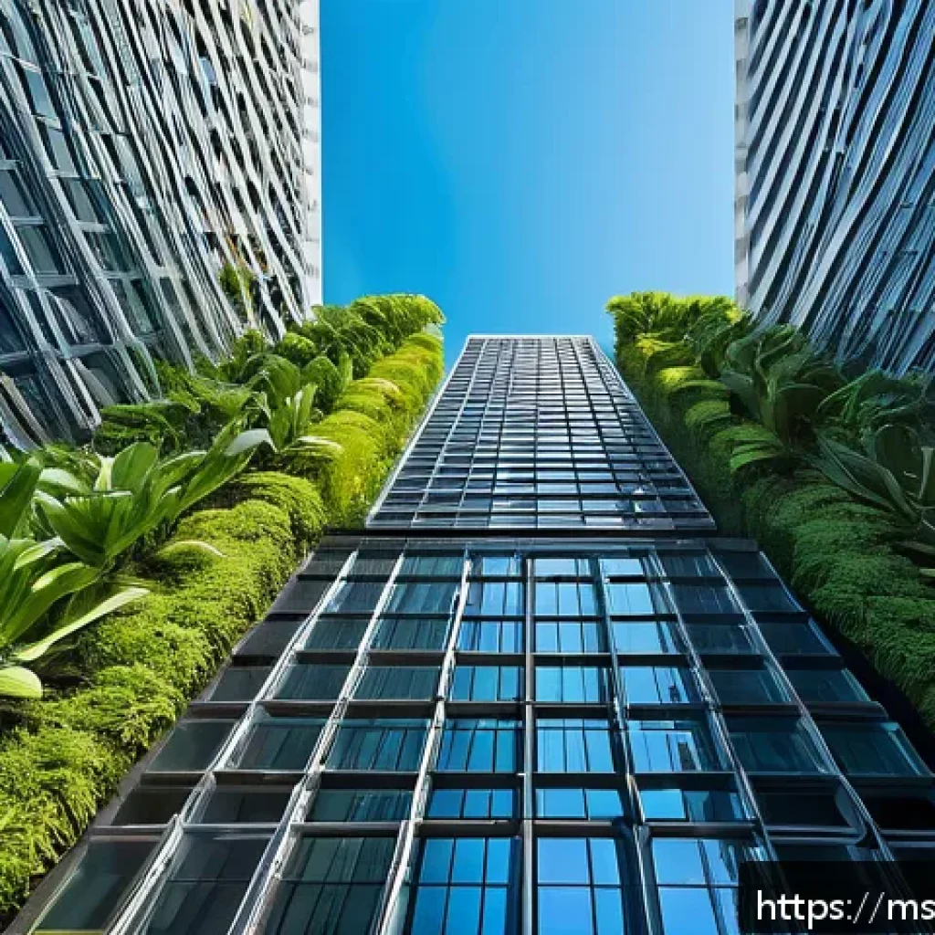 건축평가사가 알아야 할 최신 건축 기술 - A modern Malaysian high-rise building facade equipped with multiple IoT smart sensors visibly attach...