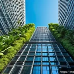 건축평가사가 알아야 할 최신 건축 기술 - A modern Malaysian high-rise building facade equipped with multiple IoT smart sensors visibly attach...