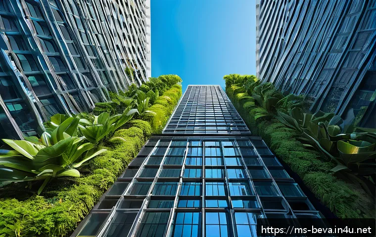 건축평가사가 알아야 할 최신 건축 기술 - A modern Malaysian high-rise building facade equipped with multiple IoT smart sensors visibly attach...