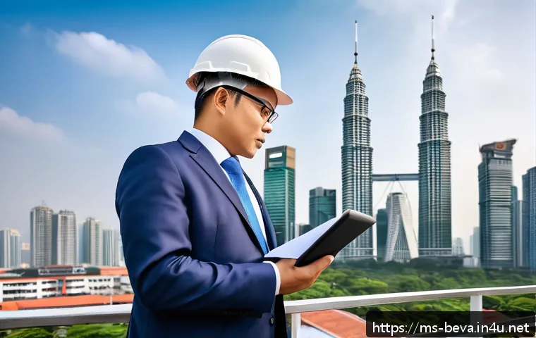 건축평가사 이직 성공기 - A professional building appraiser in Malaysia conducting a thorough on-site inspection of a mid-rise...