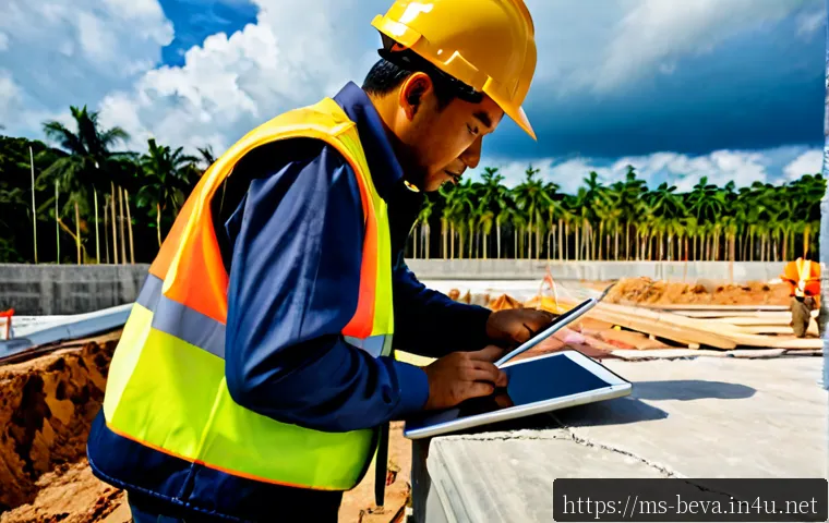 건축평가사의 현장 실무 문제 해결 사례 - Photorealistic construction valuation professional in a safety helmet and reflective vest inspecting...